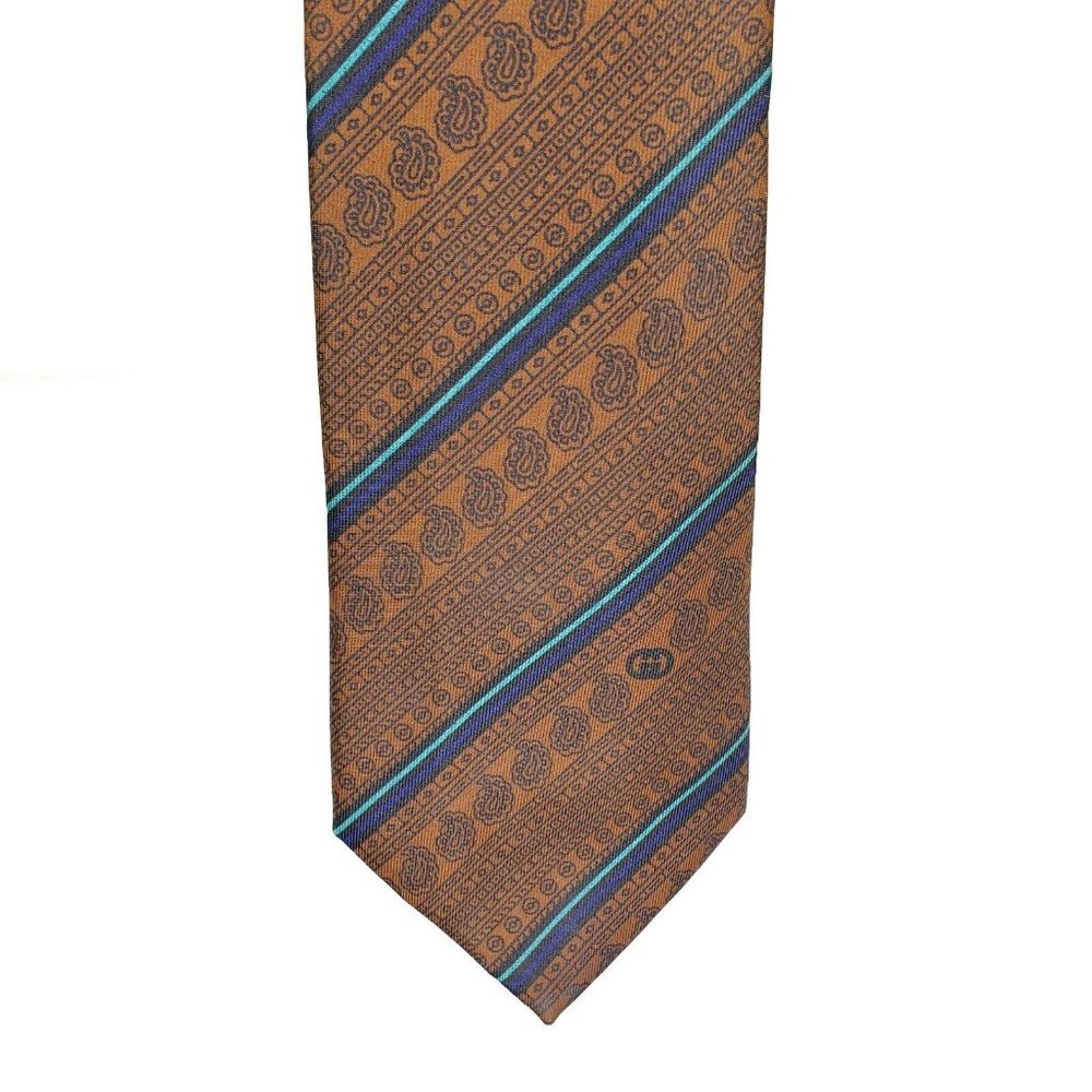 Gucci Necktie Brown Blue Business Stripe Paisley - Picture 2 of 5